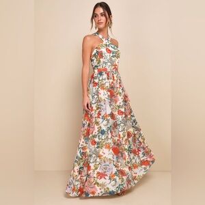Lulu’s Lilja Cream Floral Print Maxi Dress Size XS